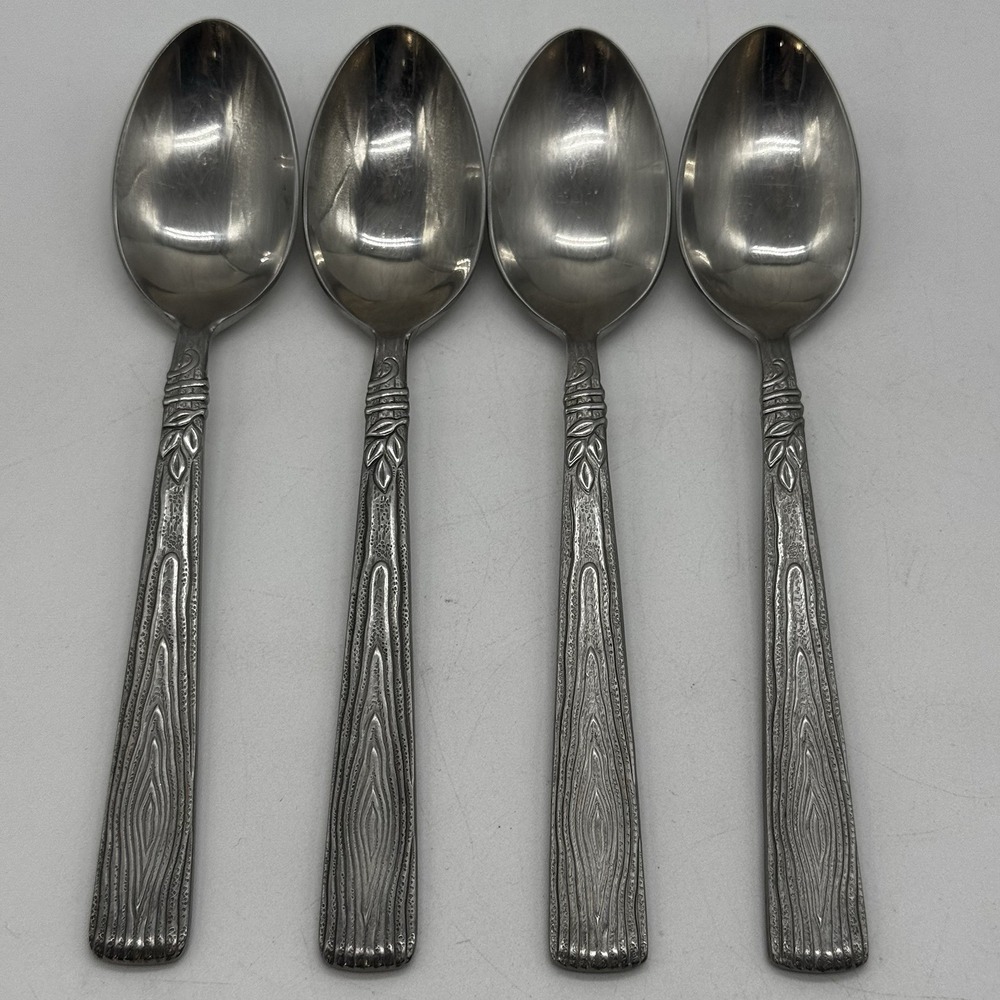 Pfaltzgraff NATUREWOOD Lot 4 Soup / Place Spoons Satin Stainless Steel Flatware